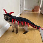 Siamese cat in adjustable plush black and red centipede Halloween costume