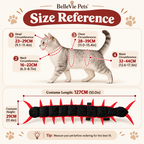 Centipede costume cat sizing guide with head neck chest and waist girths