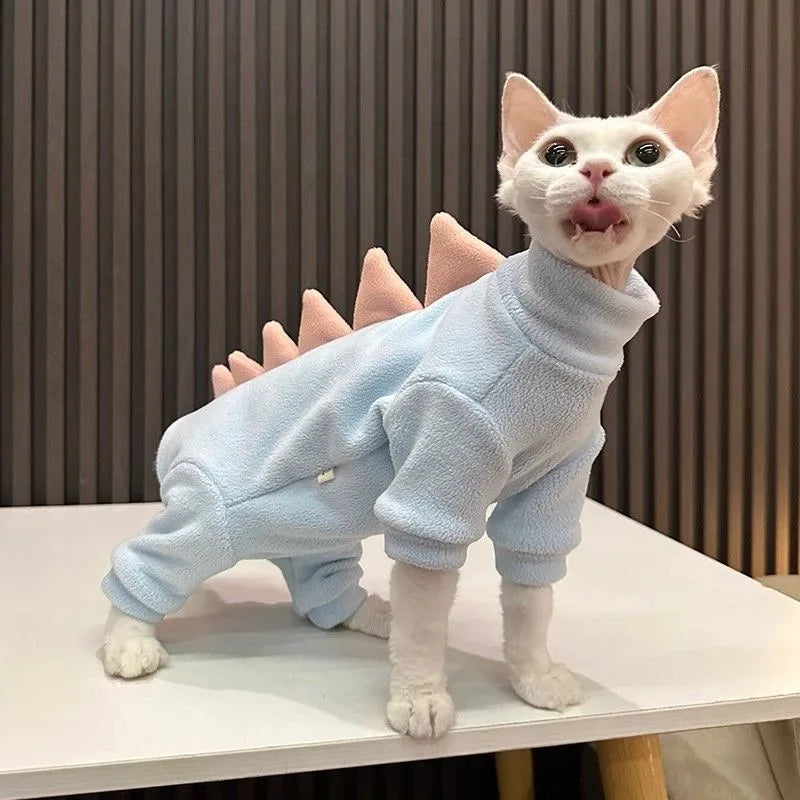 High Neck Polar Fleece Full Wrap Cat Onesie Hot Selling Autumn Warm Pet Outfit Bedroom Rest Night Sleep Hairless Cats Thin Skin