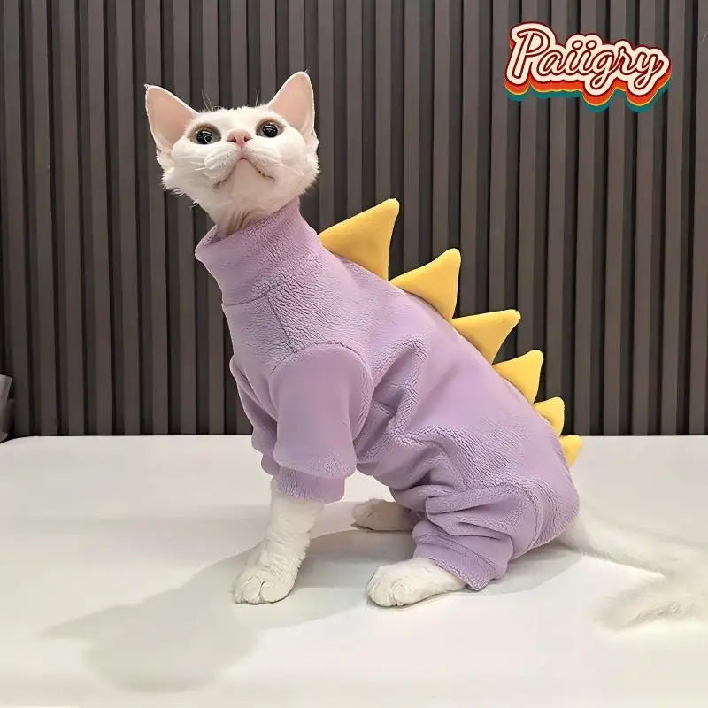High Neck Polar Fleece Full Wrap Cat Onesie Hot Selling Autumn Warm Pet Outfit Bedroom Rest Night Sleep Hairless Cats Thin Skin