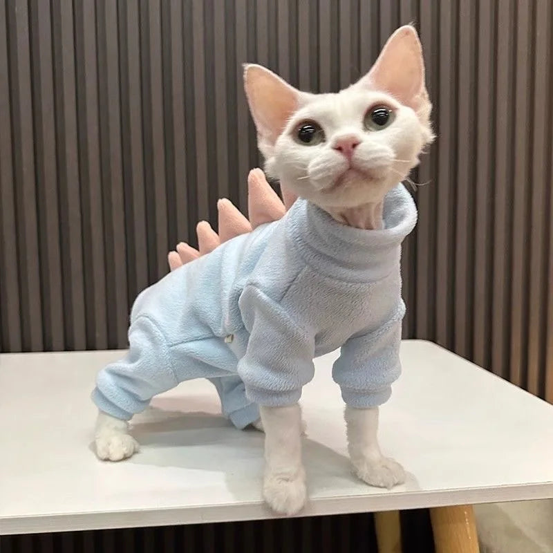 High Neck Polar Fleece Full Wrap Cat Onesie Hot Selling Autumn Warm Pet Outfit Bedroom Rest Night Sleep Hairless Cats Thin Skin