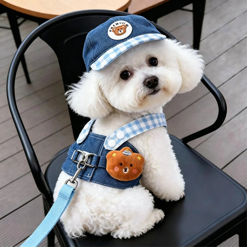 Dog Clothes 2026 New Dog Harness and Leash Set Denim Pet Vest with Sun Hat for Small Dogs Cats Puppy
