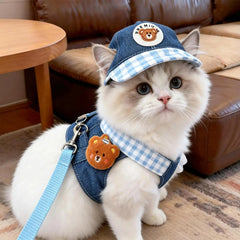 Dog Clothes 2026 New Dog Harness and Leash Set Denim Pet Vest with Sun Hat for Small Dogs Cats Puppy