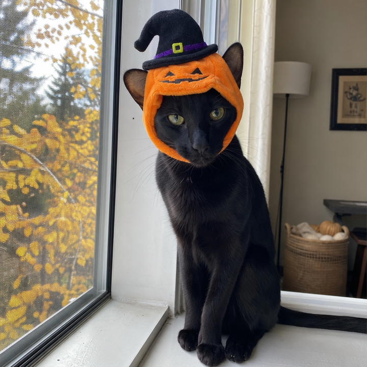 BelleVie Pumpkin Patch Halloween Hat for Cats