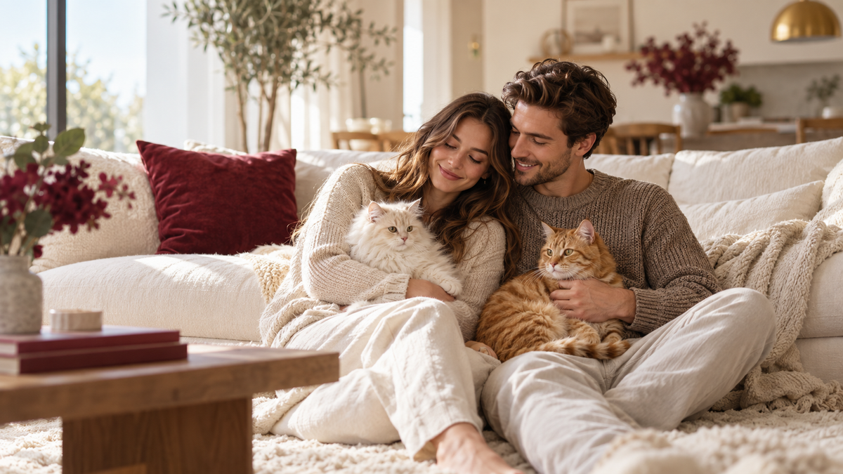 BelleVie Pets founders at home with their cats