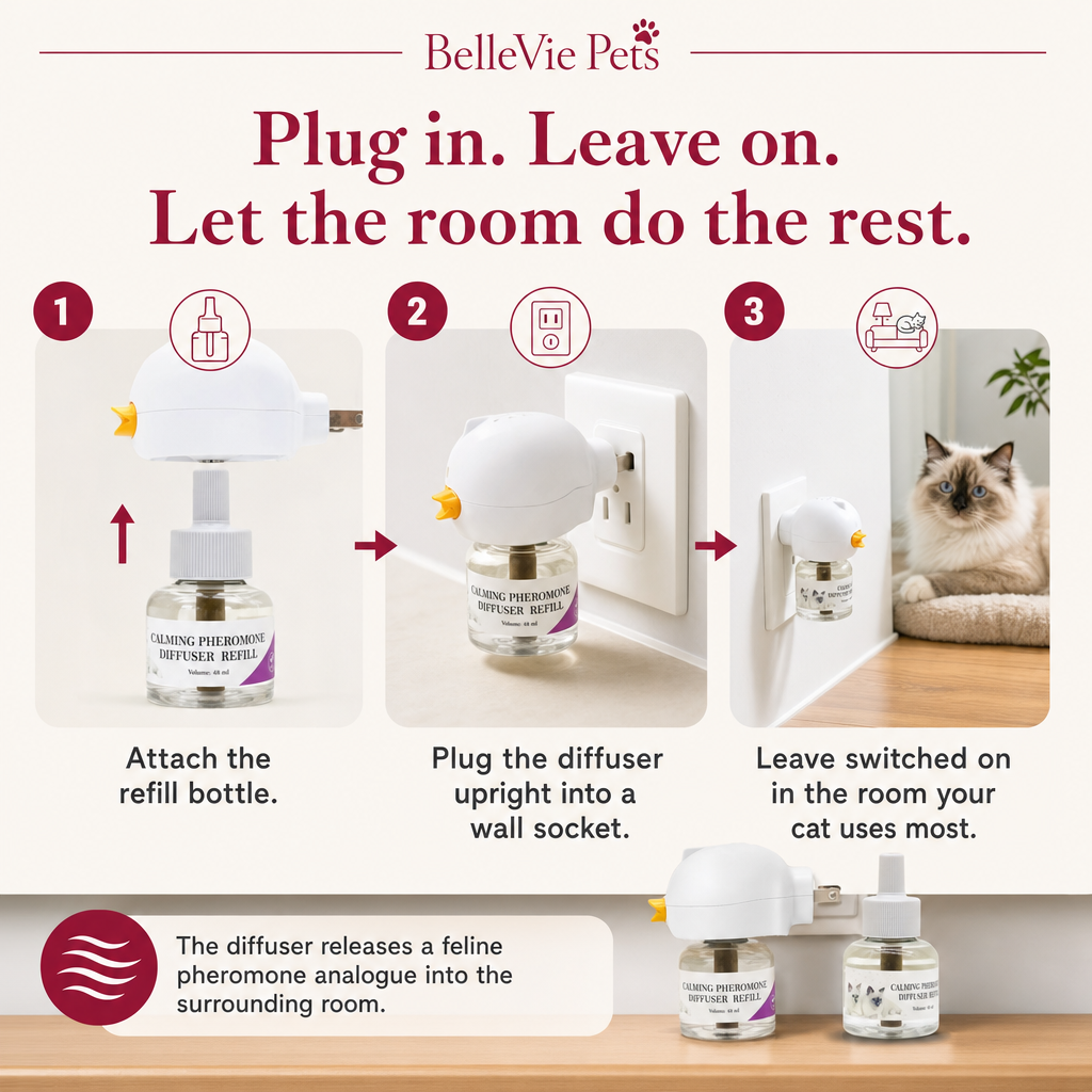 BelleVie CalmNest cat diffuser three-step usage guide
