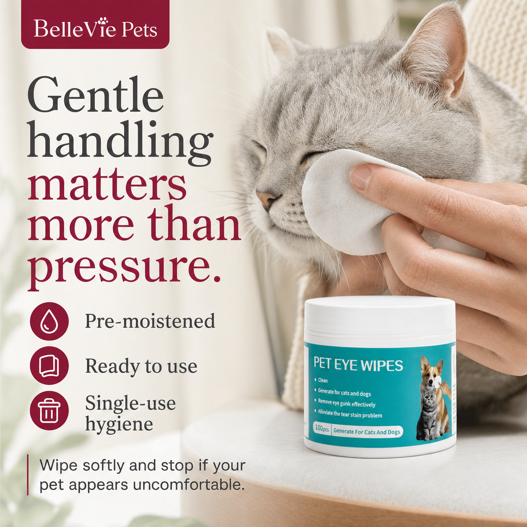 BelleVie ClearPaw gentle pet eye-area wiping technique