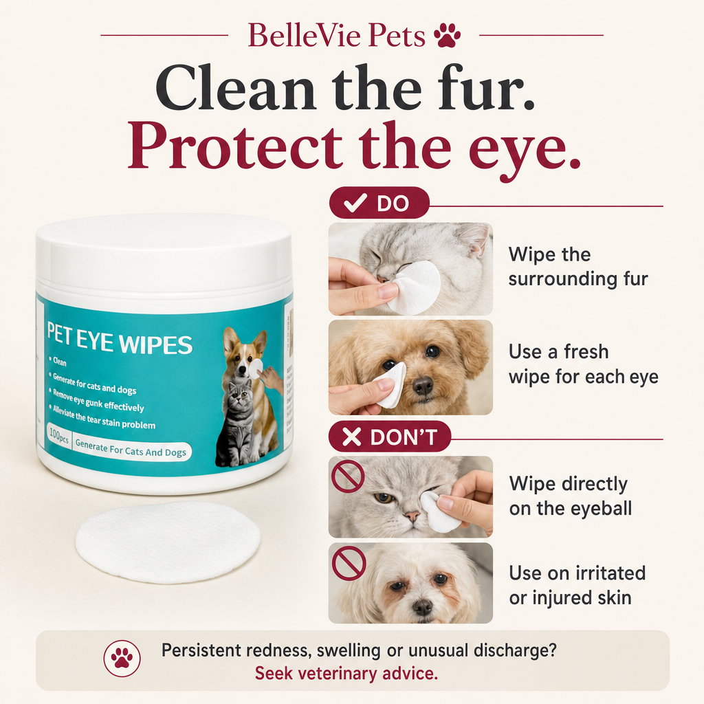 BelleVie ClearPaw pet eye wipes safe eye-area grooming guidance